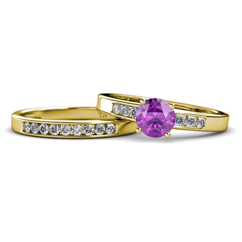 Merlyn Classic Amethyst and Diamond Bridal Set Ring 