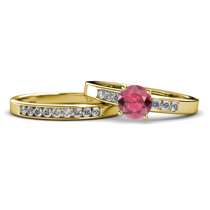 Merlyn Classic Rhodolite Garnet and Diamond Bridal Set Ring 