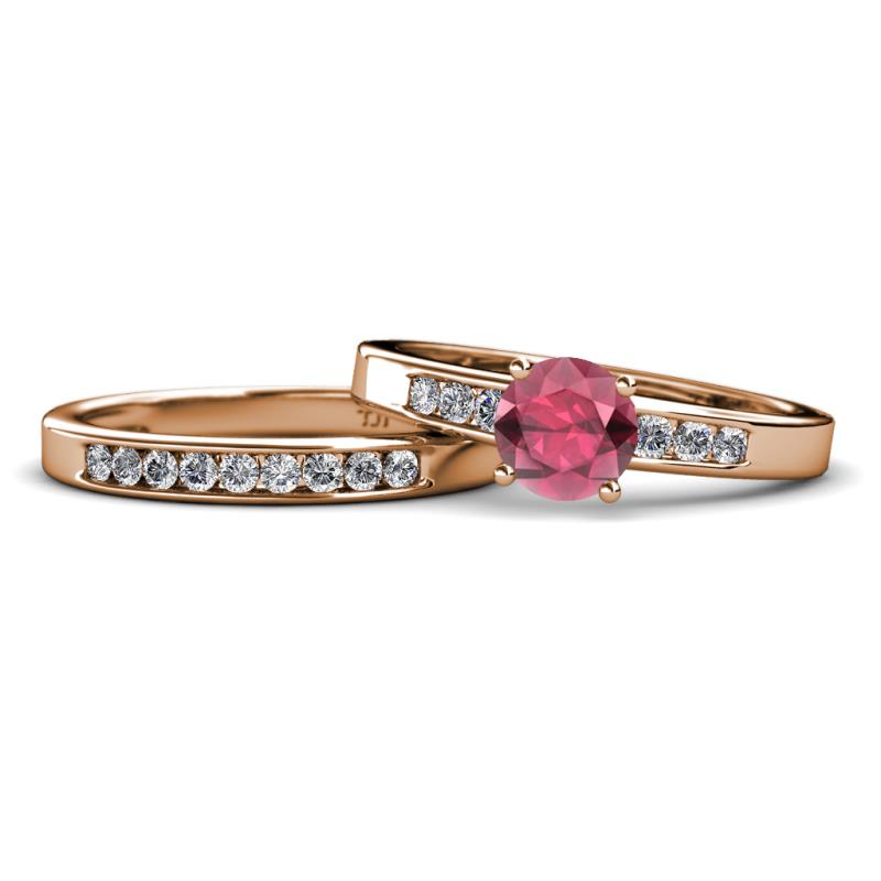 Merlyn Classic Rhodolite Garnet and Diamond Bridal Set Ring 