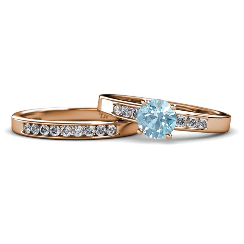 Merlyn Classic Aquamarine and Diamond Bridal Set Ring 