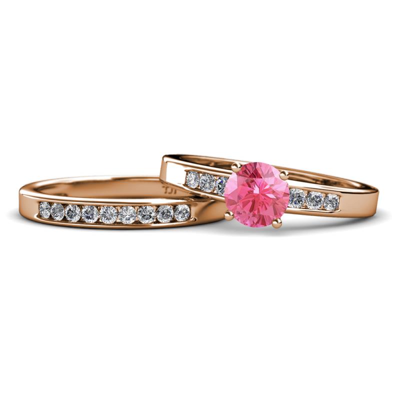 Merlyn Classic Pink Tourmaline and Diamond Bridal Set Ring 