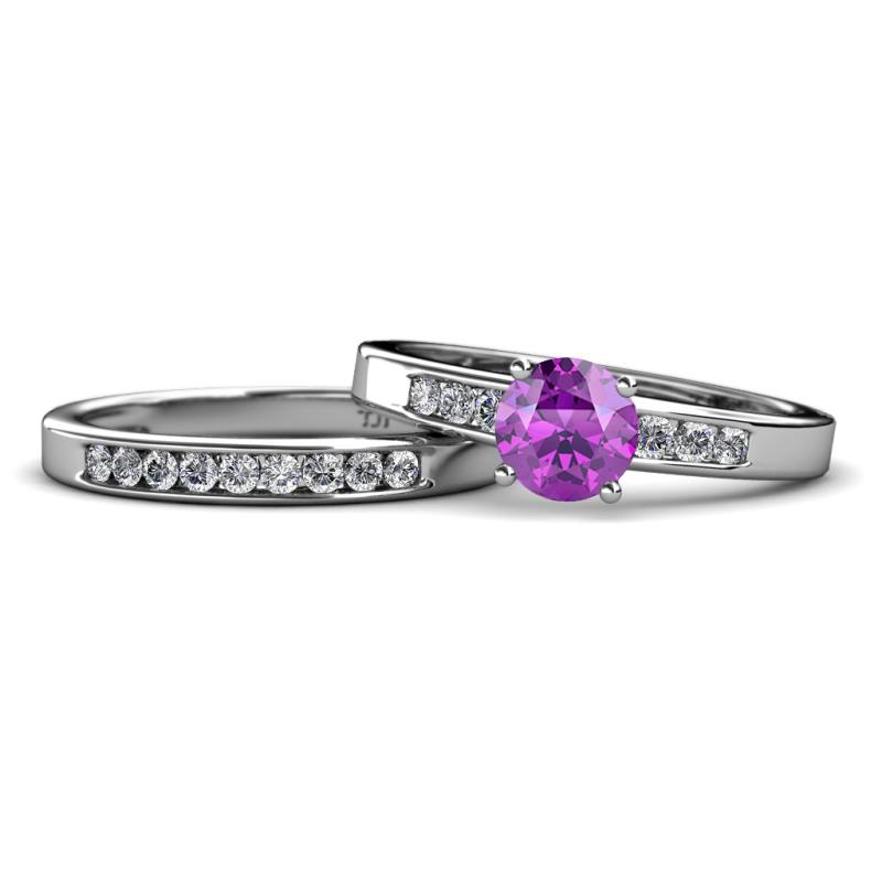 Merlyn Classic Amethyst and Diamond Bridal Set Ring 