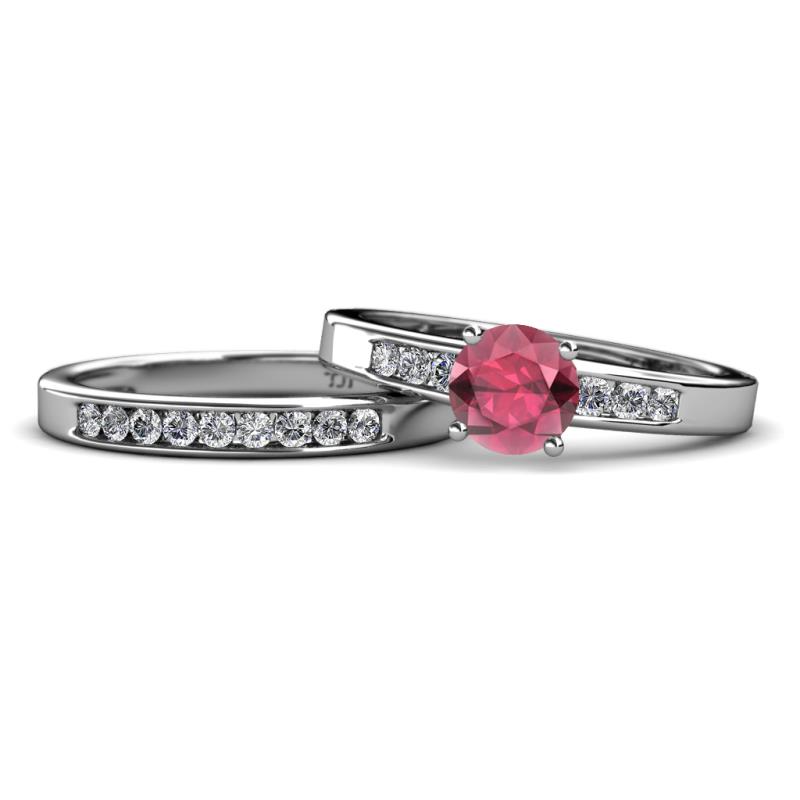 Merlyn Classic Rhodolite Garnet and Diamond Bridal Set Ring 