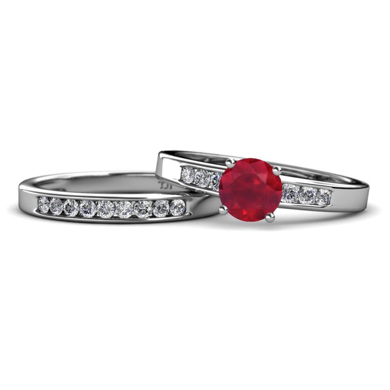 Merlyn Classic Ruby and Diamond Bridal Set Ring 
