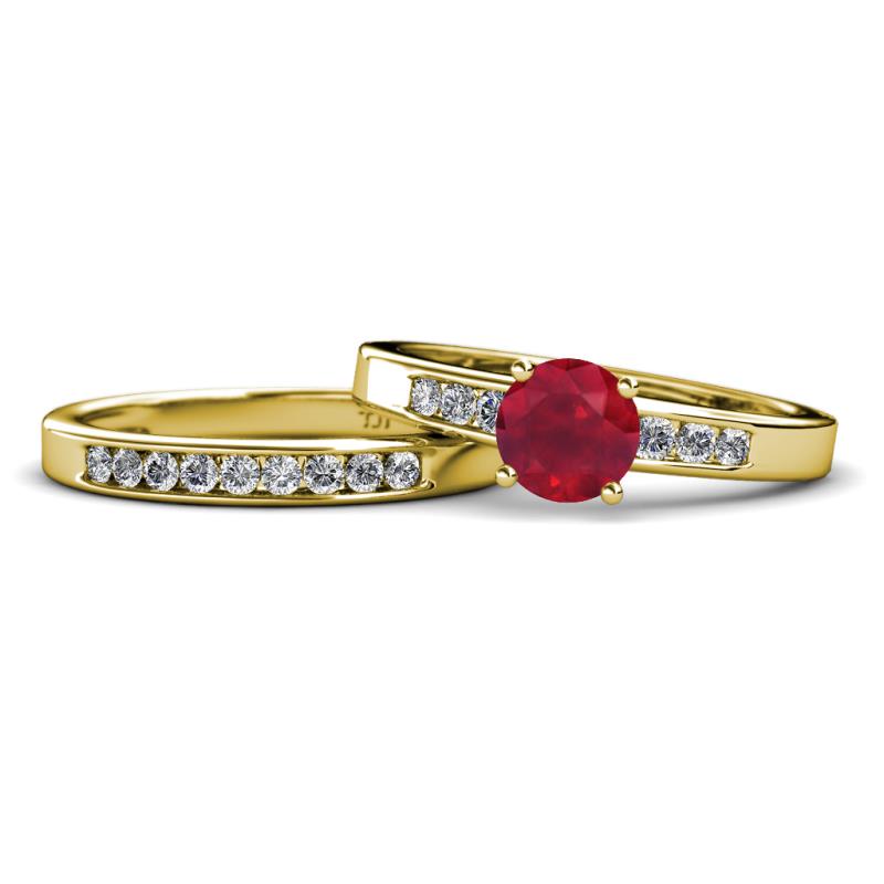 Merlyn Classic Ruby and Diamond Bridal Set Ring 