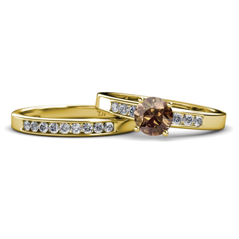 Merlyn Classic Smoky Quartz and Diamond Bridal Set Ring 