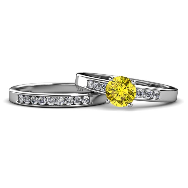 Merlyn Classic Yellow and White Diamond Bridal Set Ring 