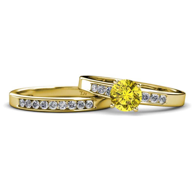 Merlyn Classic Yellow and White Diamond Bridal Set Ring 