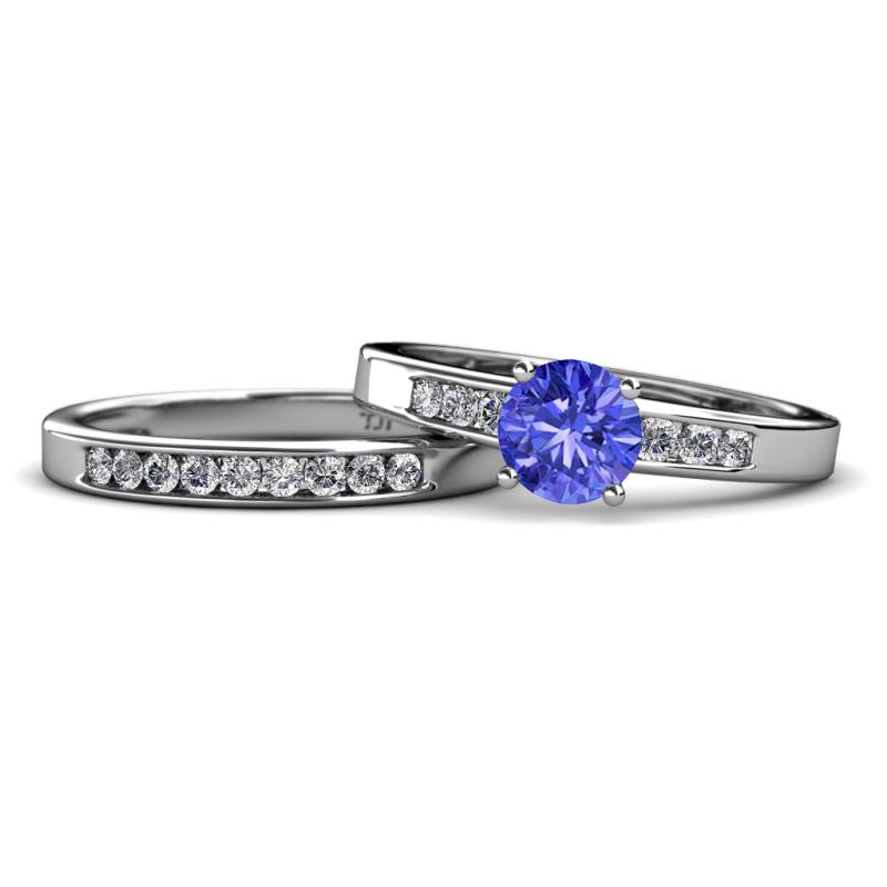 Merlyn Classic Tanzanite and Diamond Bridal Set Ring 
