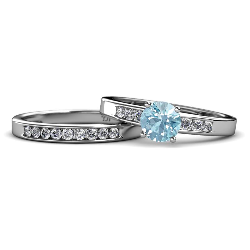 Merlyn Classic Aquamarine and Diamond Bridal Set Ring 