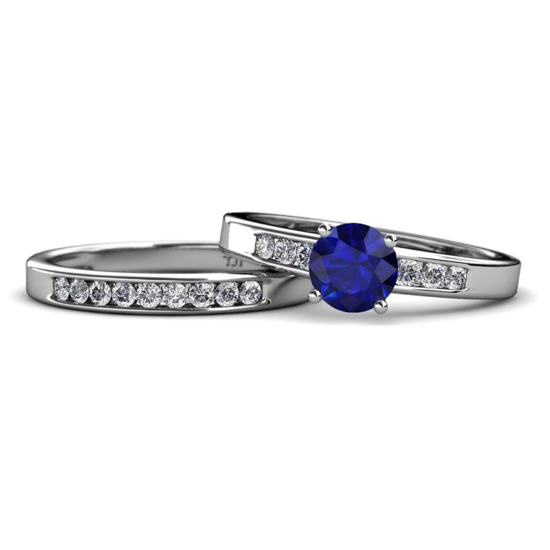 Merlyn Classic Blue Sapphire and Diamond Bridal Set Ring 