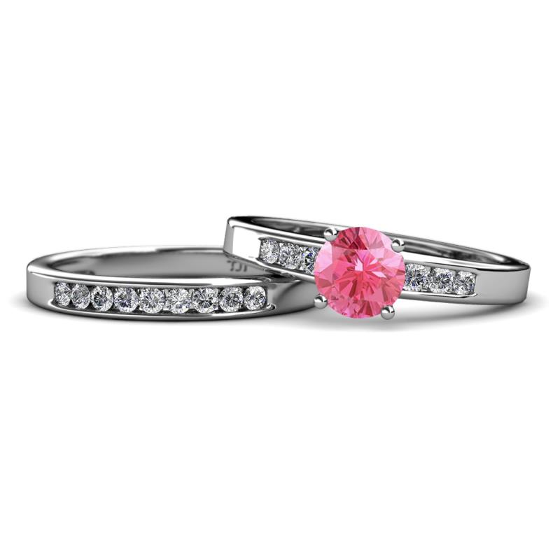 Merlyn Classic Pink Tourmaline and Diamond Bridal Set Ring 