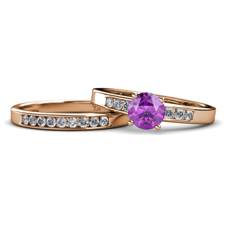 Merlyn Classic Amethyst and Diamond Bridal Set Ring 