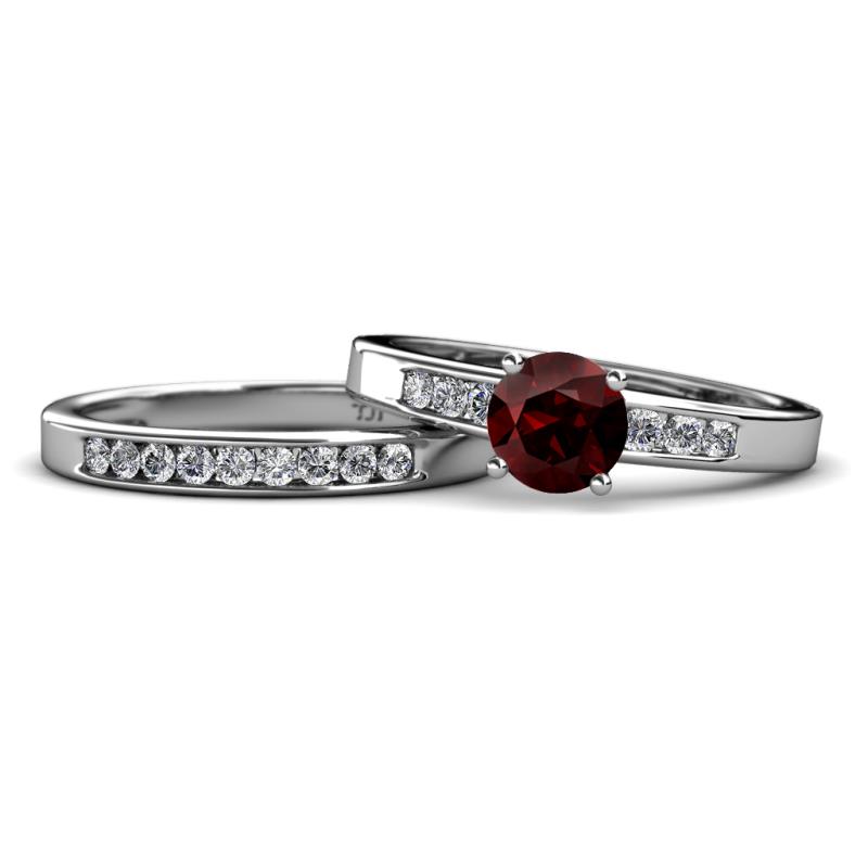 Merlyn Classic Red Garnet and Diamond Bridal Set Ring 