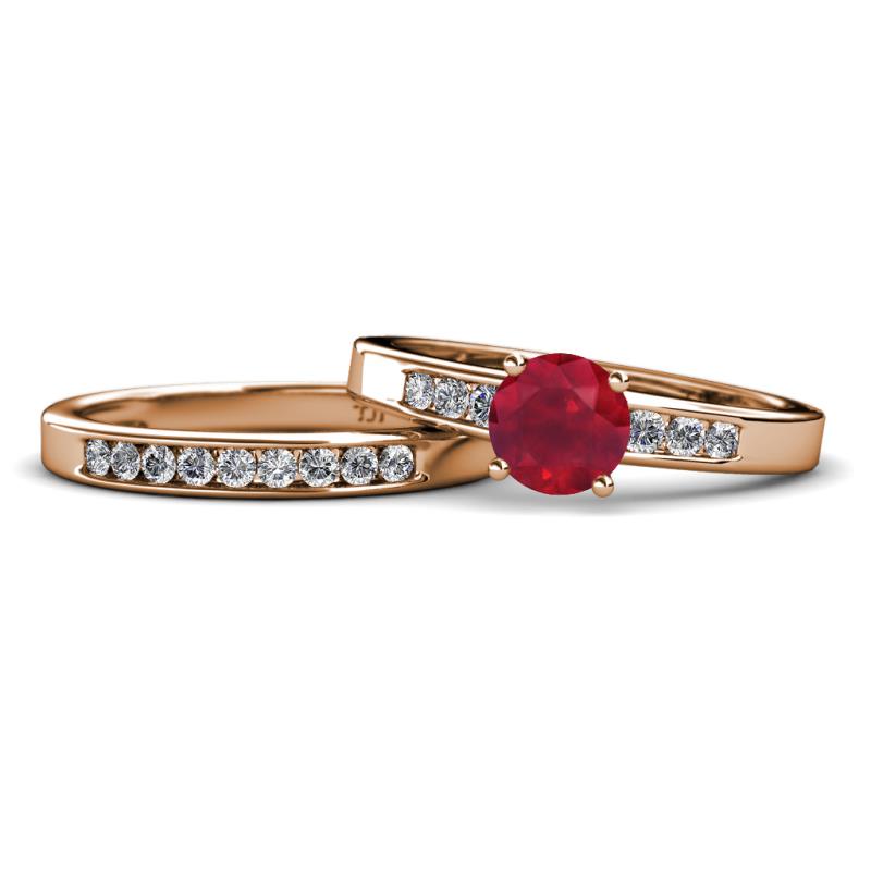 Merlyn Classic Ruby and Diamond Bridal Set Ring 
