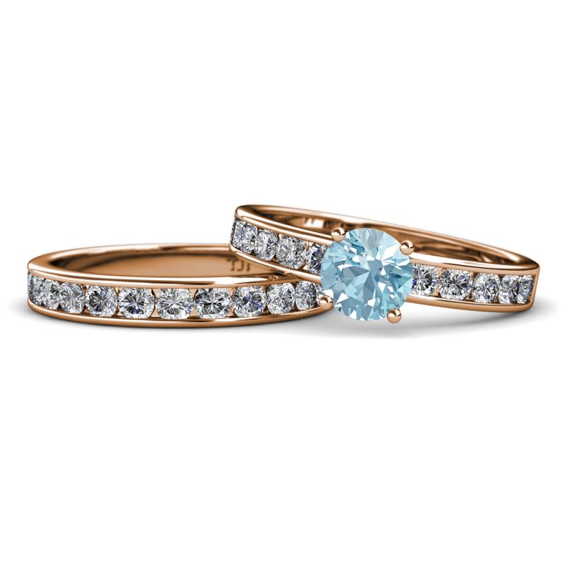Salana Classic Aquamarine and Diamond Bridal Set Ring 