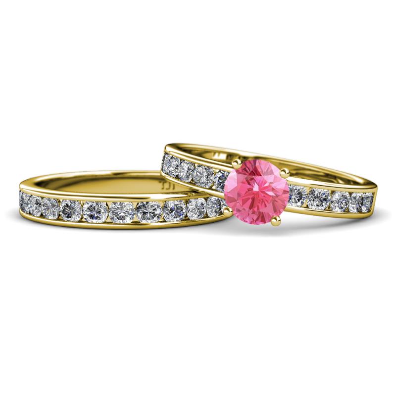 Salana Classic Pink Tourmaline and Diamond Bridal Set Ring 