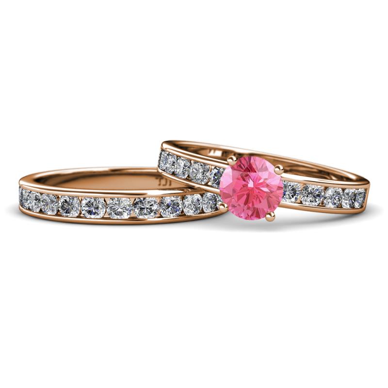 Salana Classic Pink Tourmaline and Diamond Bridal Set Ring 