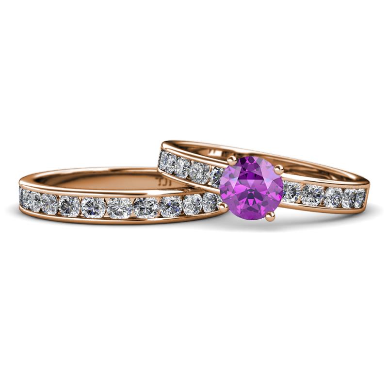 Salana Classic Amethyst and Diamond Bridal Set Ring 