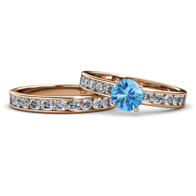 Salana Classic Blue Topaz and Diamond Bridal Set Ring 