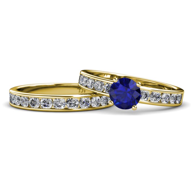Salana Classic Blue Sapphire and Diamond Bridal Set Ring 