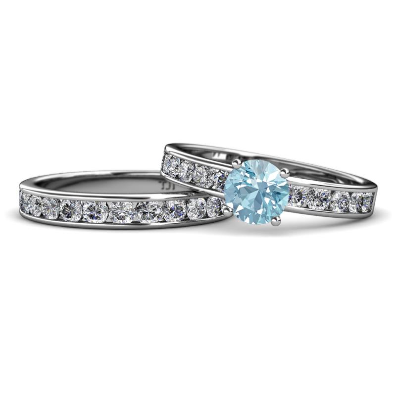 Salana Classic Aquamarine and Diamond Bridal Set Ring 