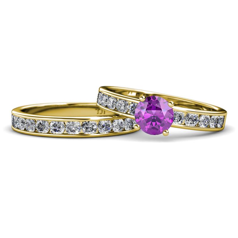 Salana Classic Amethyst and Diamond Bridal Set Ring 
