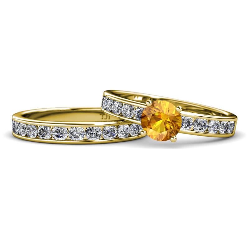 Salana Classic Citrine and Diamond Bridal Set Ring 