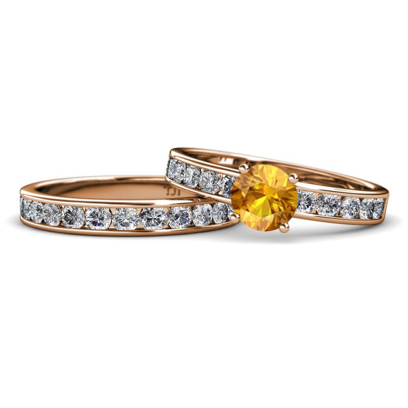 Salana Classic Citrine and Diamond Bridal Set Ring 