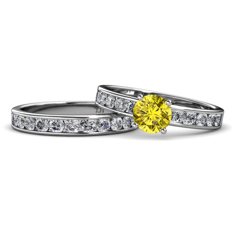 Salana Classic Yellow and White Diamond Bridal Set Ring 