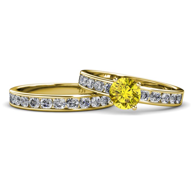 Salana Classic Yellow and White Diamond Bridal Set Ring 
