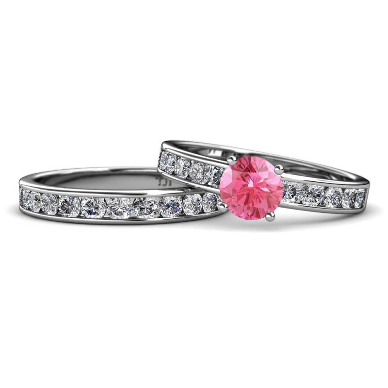 Salana Classic Pink Tourmaline and Diamond Bridal Set Ring 