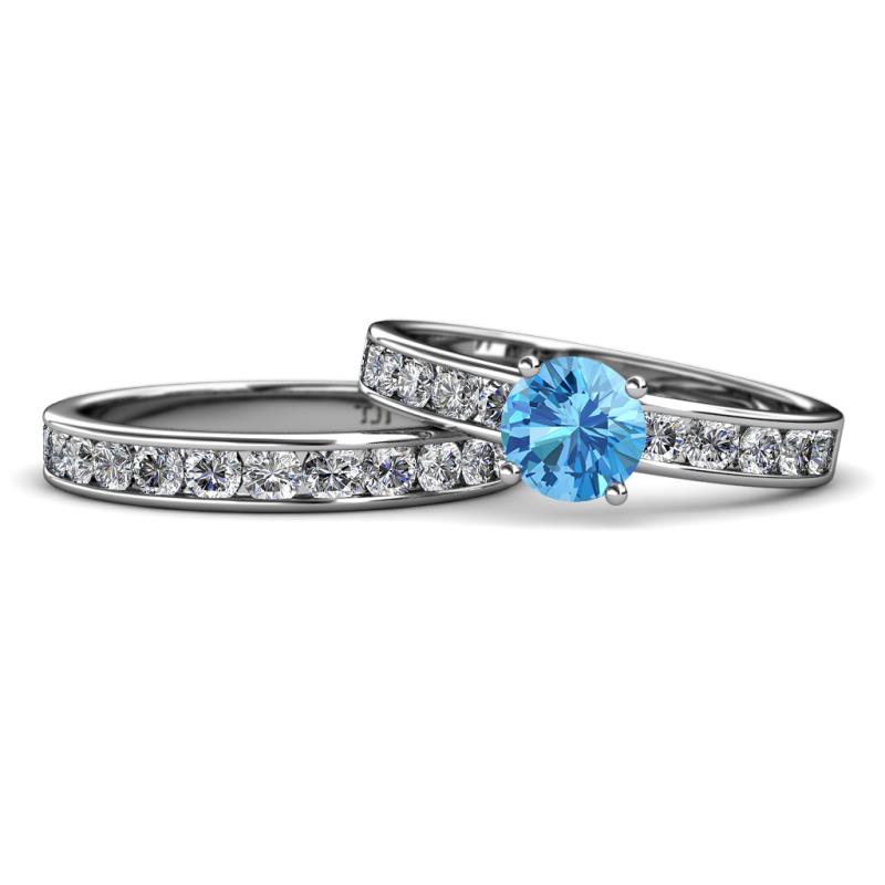 Salana Classic Blue Topaz and Diamond Bridal Set Ring 