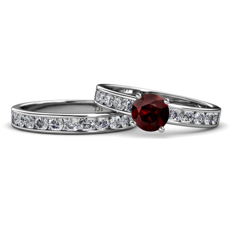 Salana Classic Red Garnet and Diamond Bridal Set Ring 
