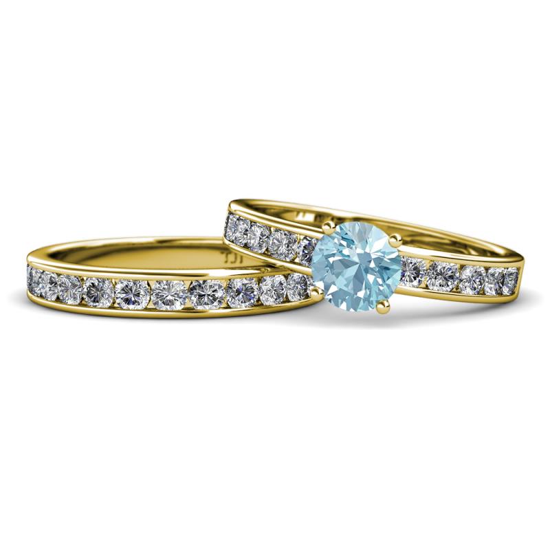 Salana Classic Aquamarine and Diamond Bridal Set Ring 