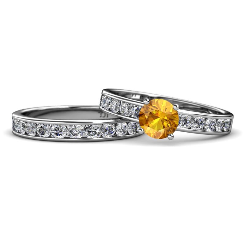 Salana Classic Citrine and Diamond Bridal Set Ring 