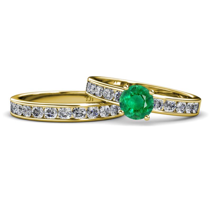 Salana Classic Emerald and Diamond Bridal Set Ring 