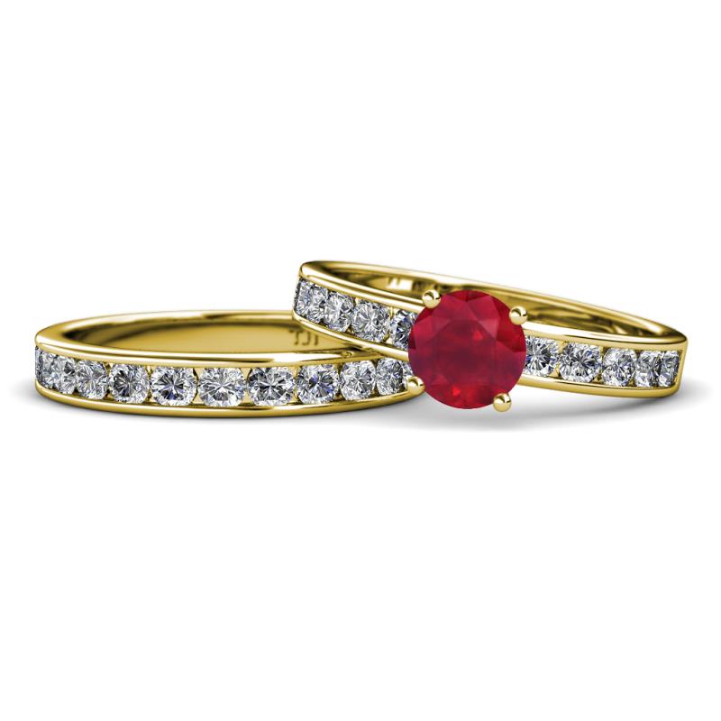 Salana Classic Ruby and Diamond Bridal Set Ring 
