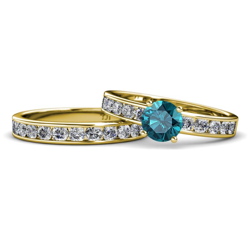 Salana Classic London Blue Topaz and Diamond Bridal Set Ring 