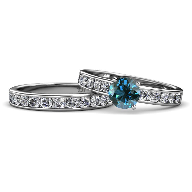 Salana Classic Blue and White Diamond Bridal Set Ring 