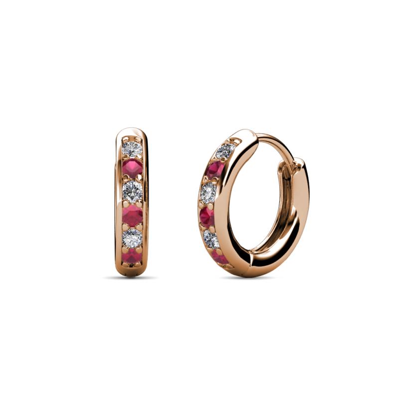 Cianna 1.80mm (0.30 ctw) Petite Ruby and Diamond Hoop Earrings 