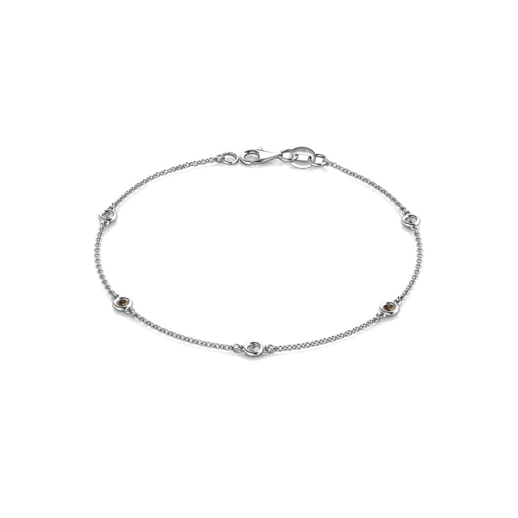 Aizza (5 Stn/2.4mm) Smoky Quartz and Diamond Station Bracelet 