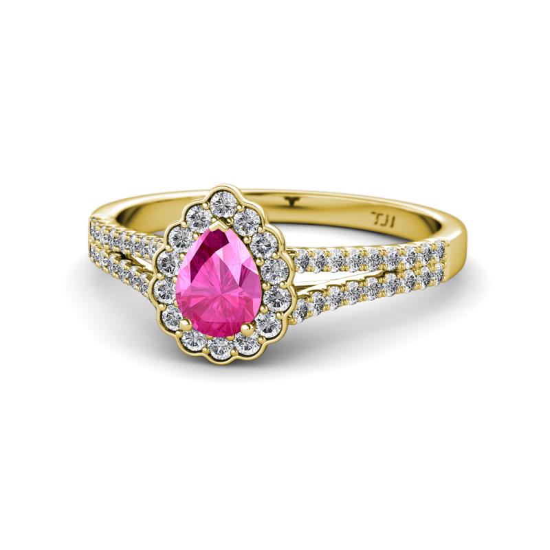 Raisa Desire Pink Sapphire and Diamond Halo Engagement Ring 