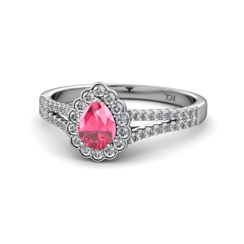 Raisa Desire Pink Tourmaline and Diamond Halo Engagement Ring 