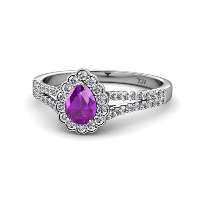 Raisa Desire Amethyst and Diamond Halo Engagement Ring 