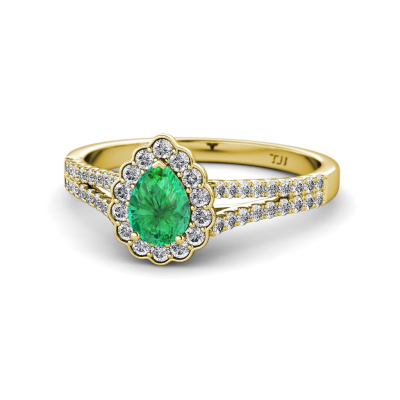 Raisa Desire Emerald and Diamond Halo Engagement Ring 