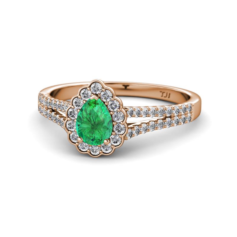 Raisa Desire Emerald and Diamond Halo Engagement Ring 