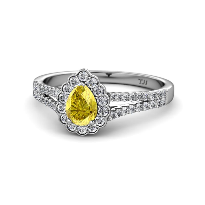 Raisa Desire Yellow Sapphire and Diamond Halo Engagement Ring 