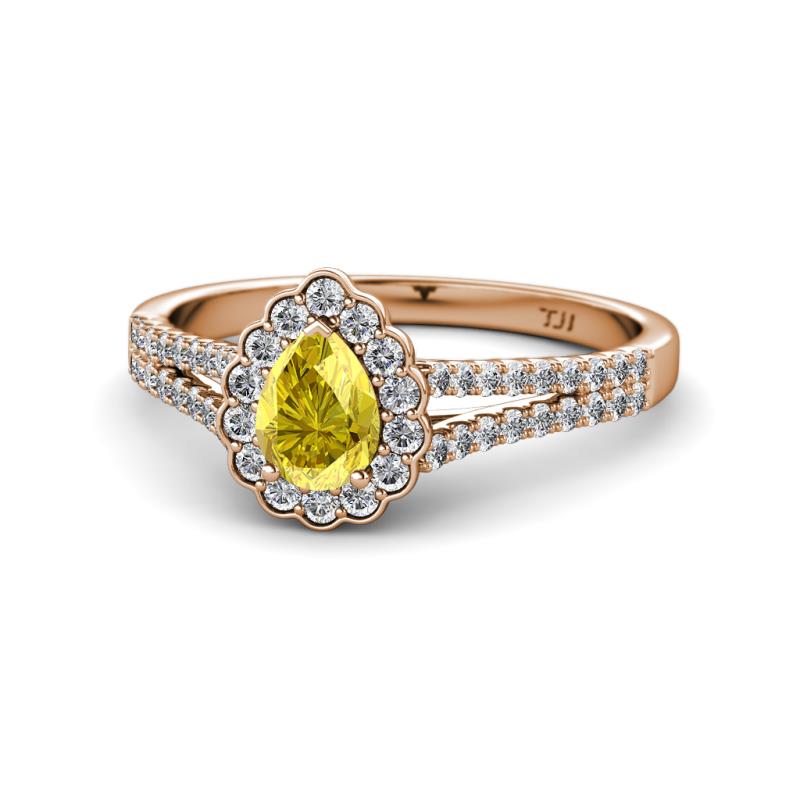 Raisa Desire Yellow Sapphire and Diamond Halo Engagement Ring 