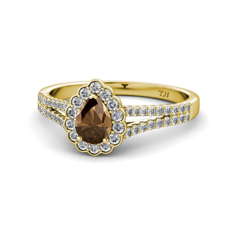 Raisa Desire Smoky Quartz and Diamond Halo Engagement Ring 